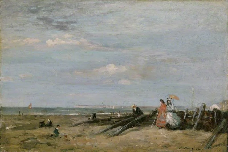 A Beach Scene at Trouville, by Eugène Boudin, oil, 1865