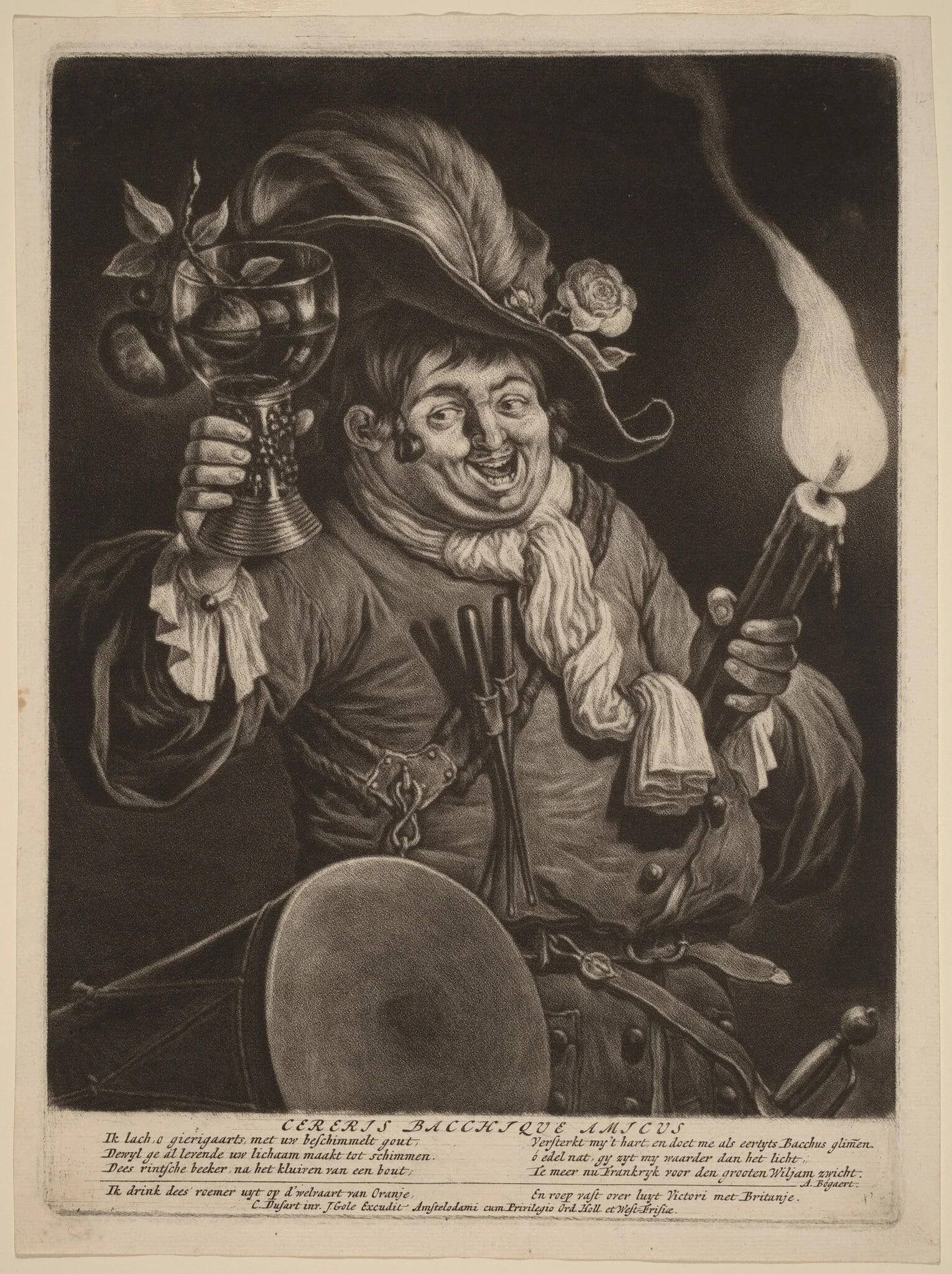 Cereris Bacchique Amicus (A Friend of Ceres and Bacchus), by Cornelis Dusart, ink, 1695