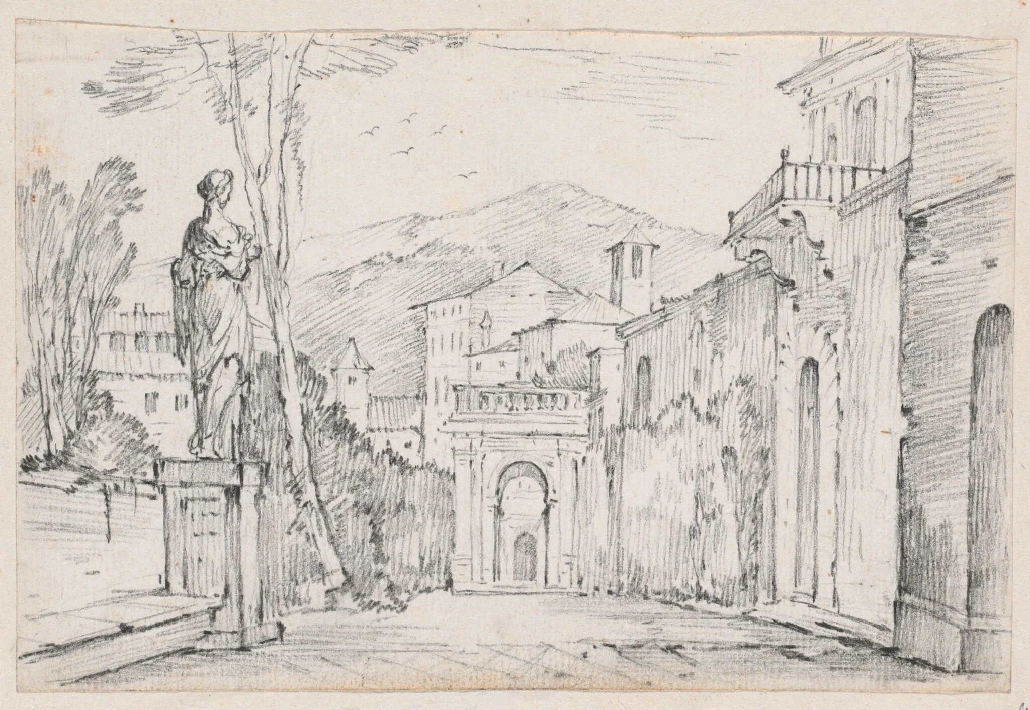 A Roman Street with Monte Cavo in the Distance, by Joseph-Marie Vien, graphite, 1747