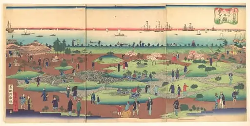 東都築地ホテル館庭前の図|Illustration of the Front Garden of the Tsukiji Hotel in the Eastern Capital  (Tōto Tsukiji hoteru kan niwa mae no zu)