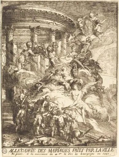 Allégorie des mariages faits par la ville de Paris à la naissance du duc de Bourgogne (Allegory of the Marriages Performed by the City of Paris in Honor of the Birth of the Duc de Bourgogne in 1751)