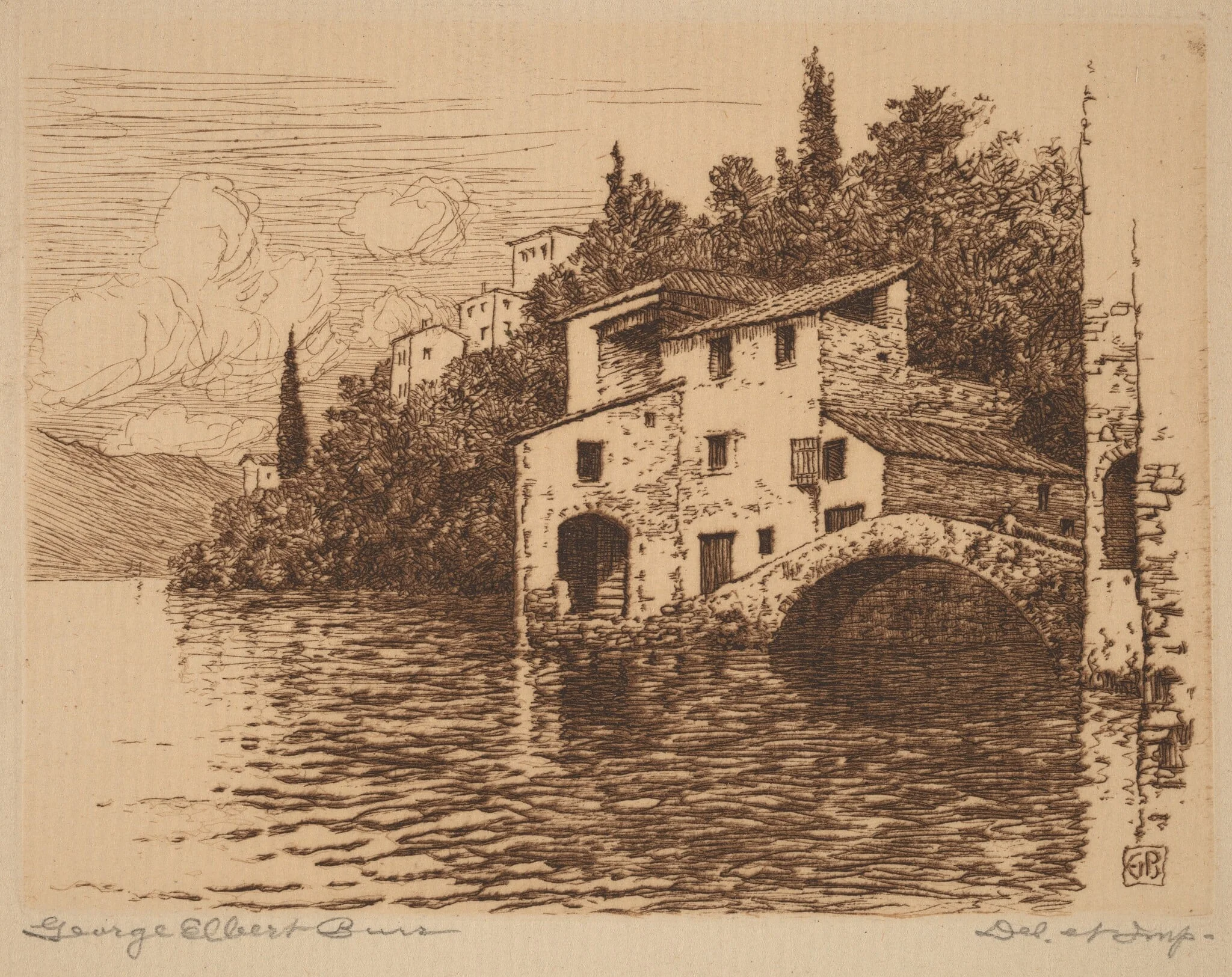 On Lake Como, by George Elbert Burr, ink, 1910