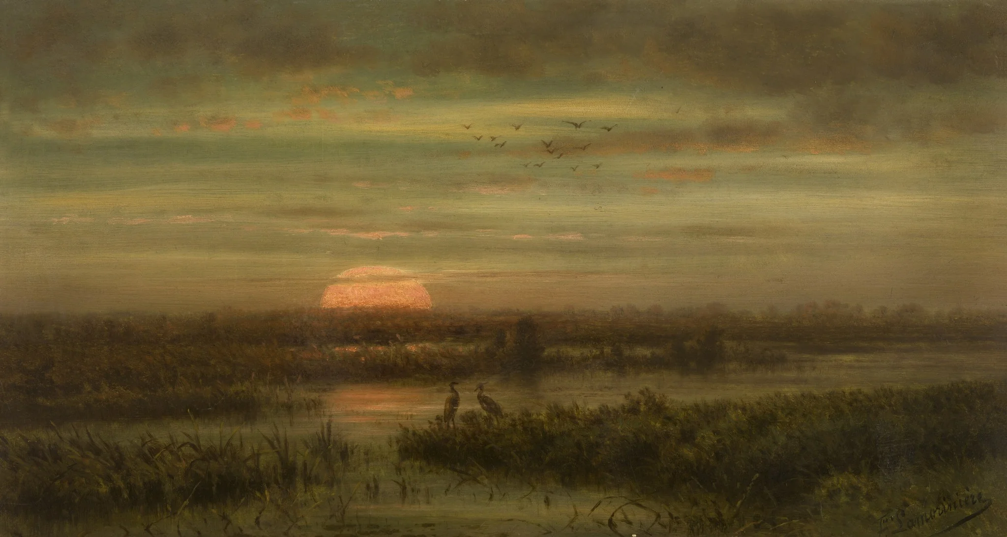 Landscape with Herons at Sunset