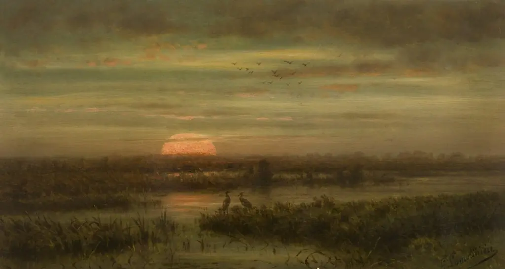 Landscape with Herons at Sunset
