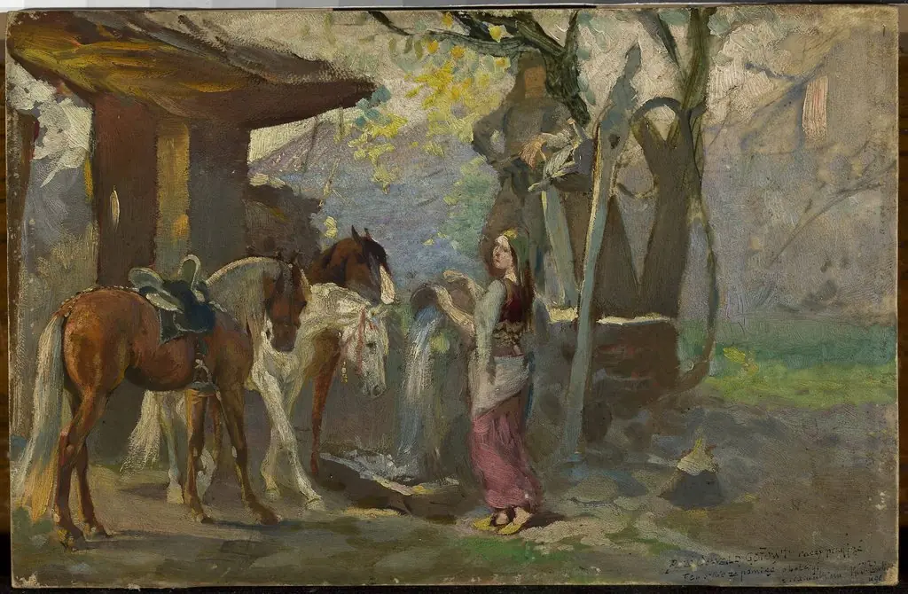 Horses at the waterhole, sketch