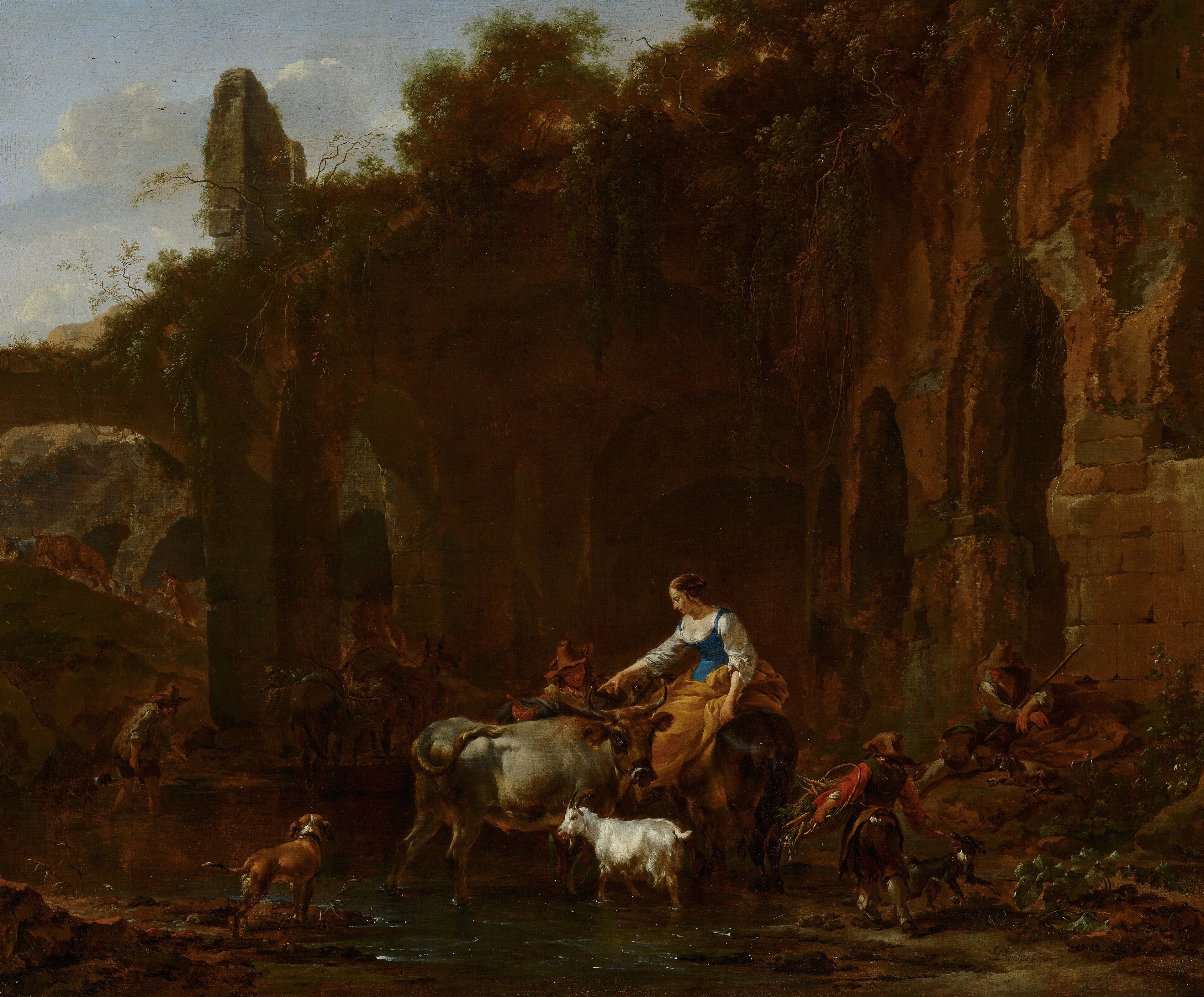 Shepherds beside Roman ruins