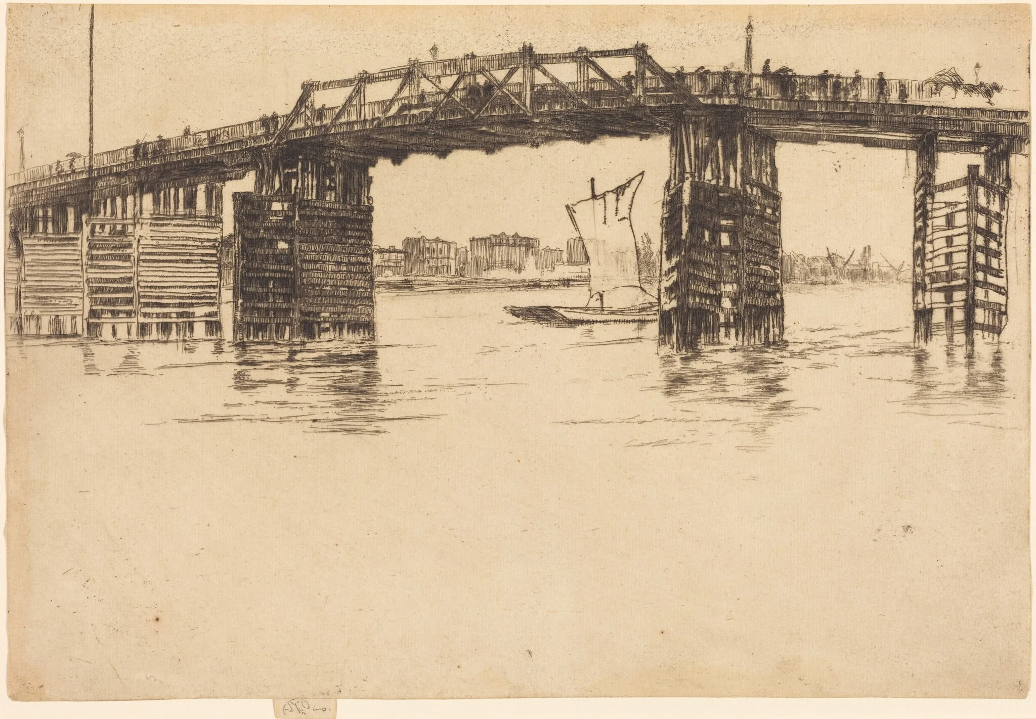 Old Battersea Bridge, by James McNeill Whistler, ink, 1879