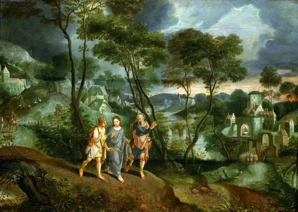 Christ with disciples on the way to Emmaus