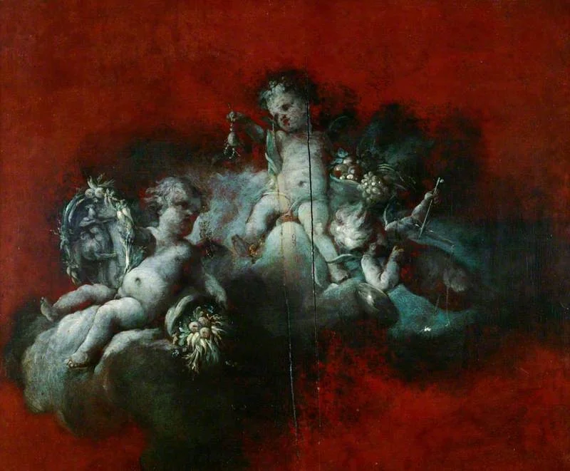 Three Cupids with Signs of the Zodiac: Scorpio, Sagittarius, Libra, by François Boucher, oil, 1746