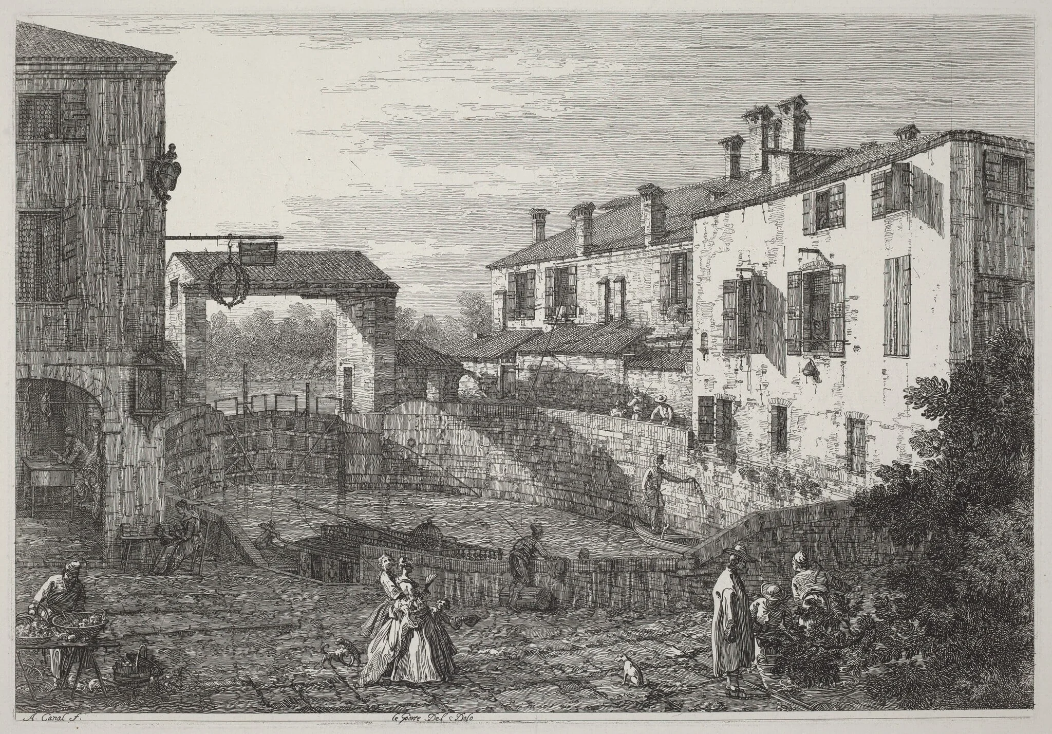Le Porte Del Dolo, by Canaletto, ink, 1740