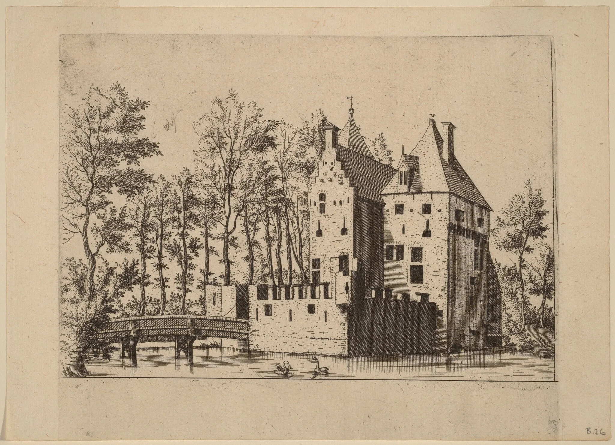 Castle with Lift-Bridge, by Lucas van Doetechum, ink, 1560