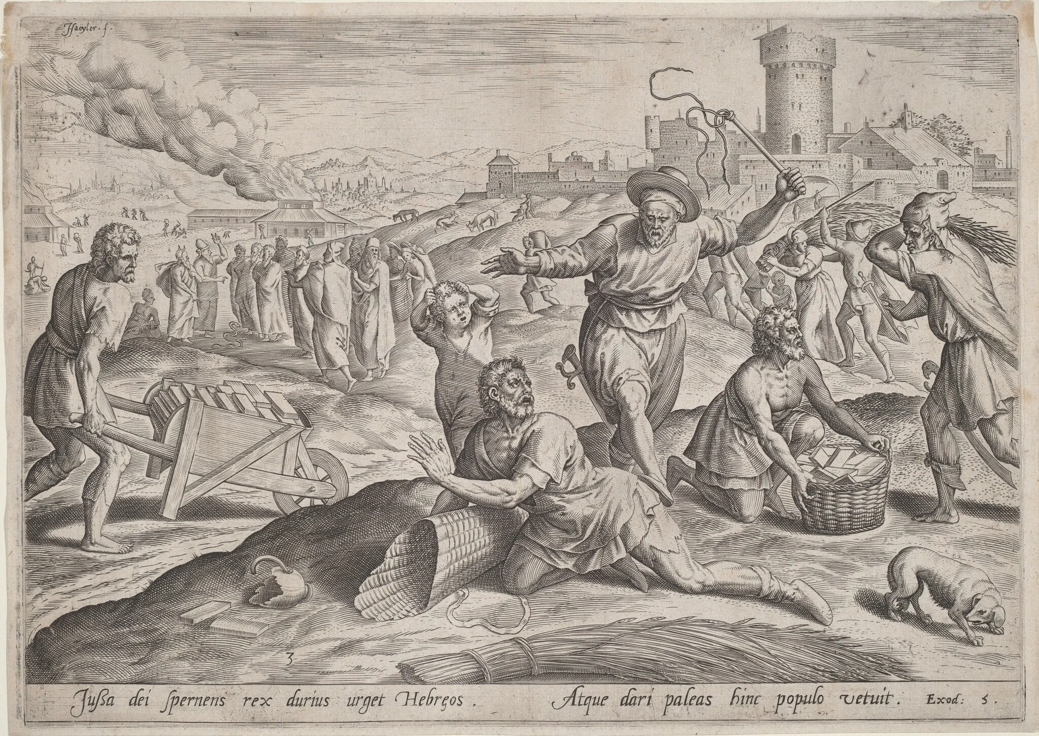 The Taskmaster of the Pharaoh Beating the Israelites, by Jan Sadeler I, ink, 1585