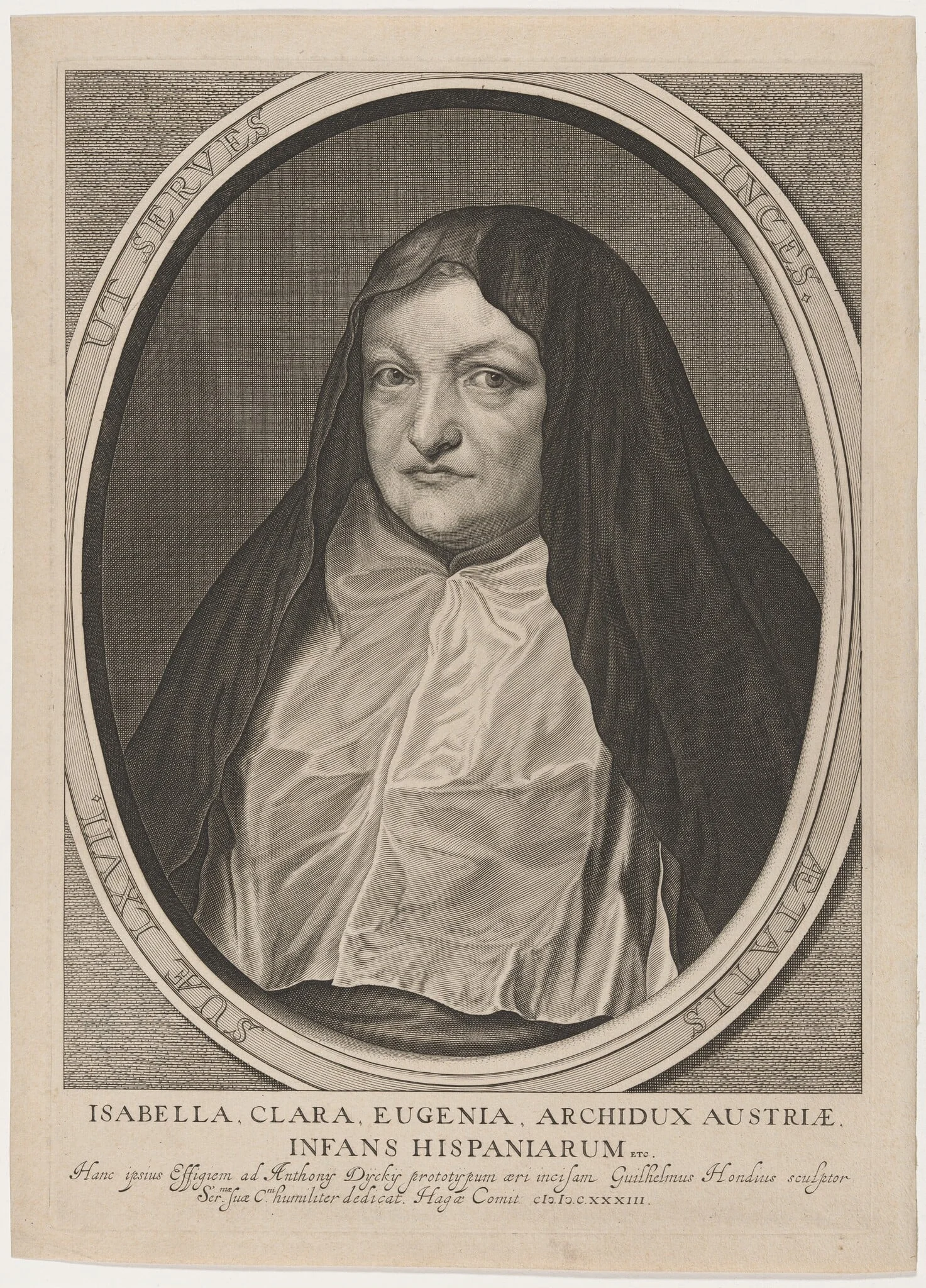 Isabella Clara Eugenia as a Nun, by Willem Hondius, ink, 1633