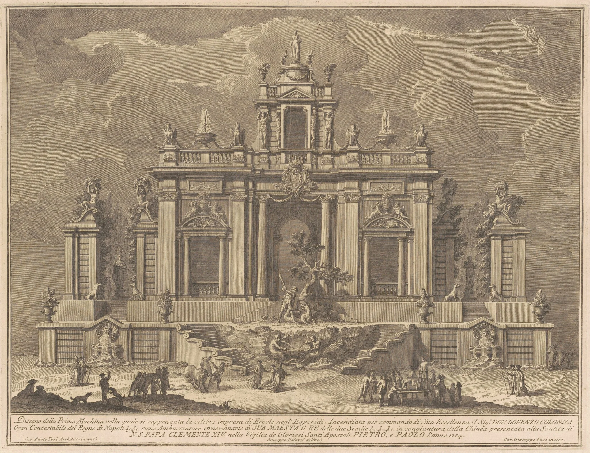 The Prima Macchina for the Chinea of 1774: Hercules and the Dragon in the Garden of the Hesperides, by Giuseppe Vasi, ink, 1774