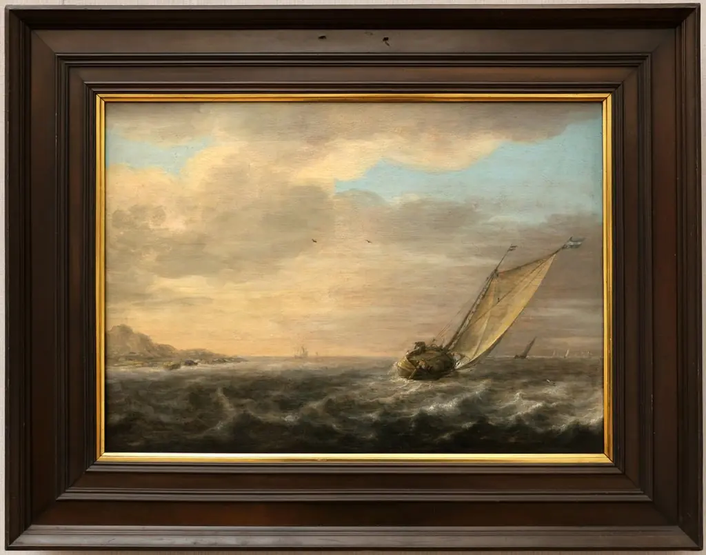 Slightly waving sea with sailing ship