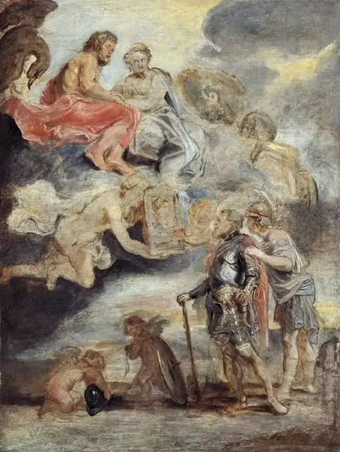 Minerva presents the portrait of Maria de' Medici to King Henry IV of France (sketch)
