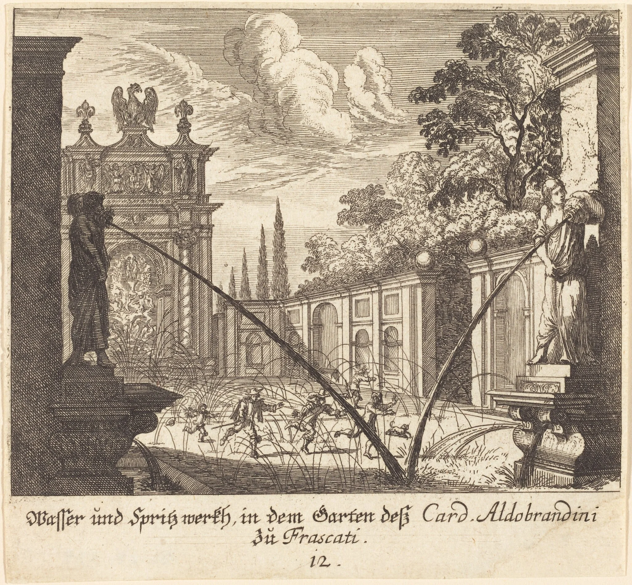 Gardens of Cardinal Aldobrandini, Frascati, by Melchior Küsel, ink, 1681