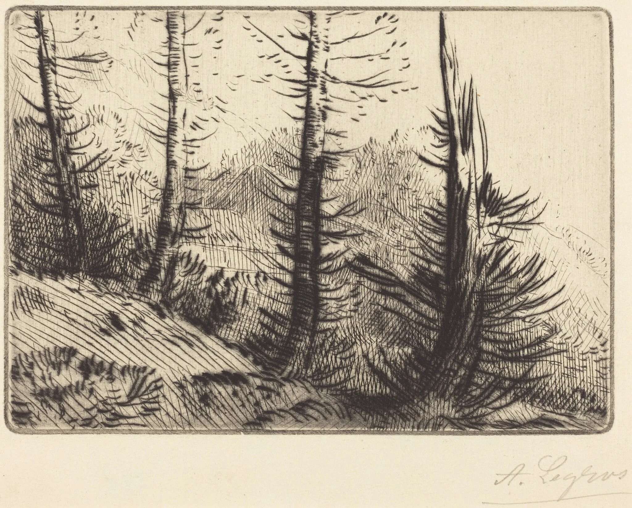 In the Pyrenees (Dans les Pyrenees), by Alphonse Legros, ink, 1874