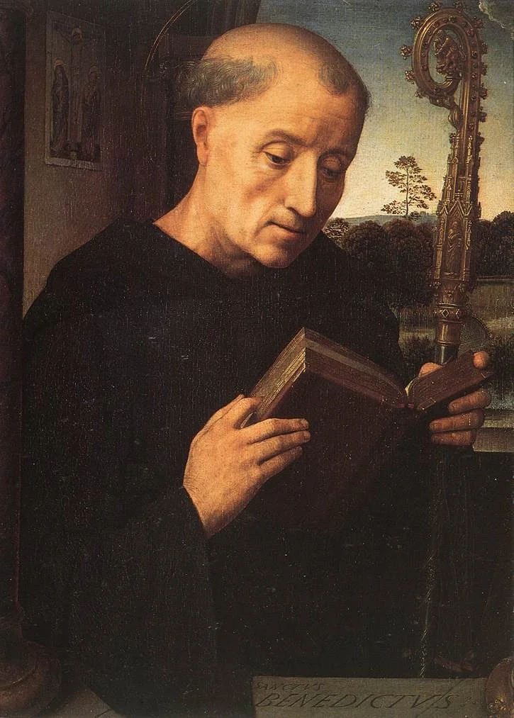 Saint Benedict: Left wing, by Hans Memling, oil, 1494
