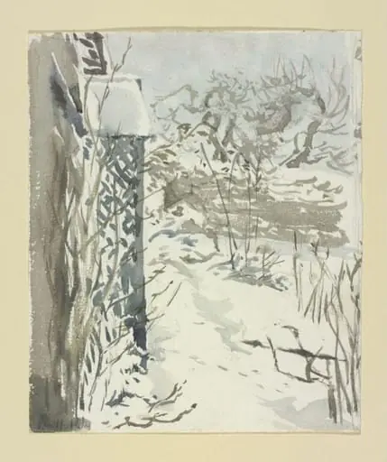 The former porch of Castle Cottage in snow
