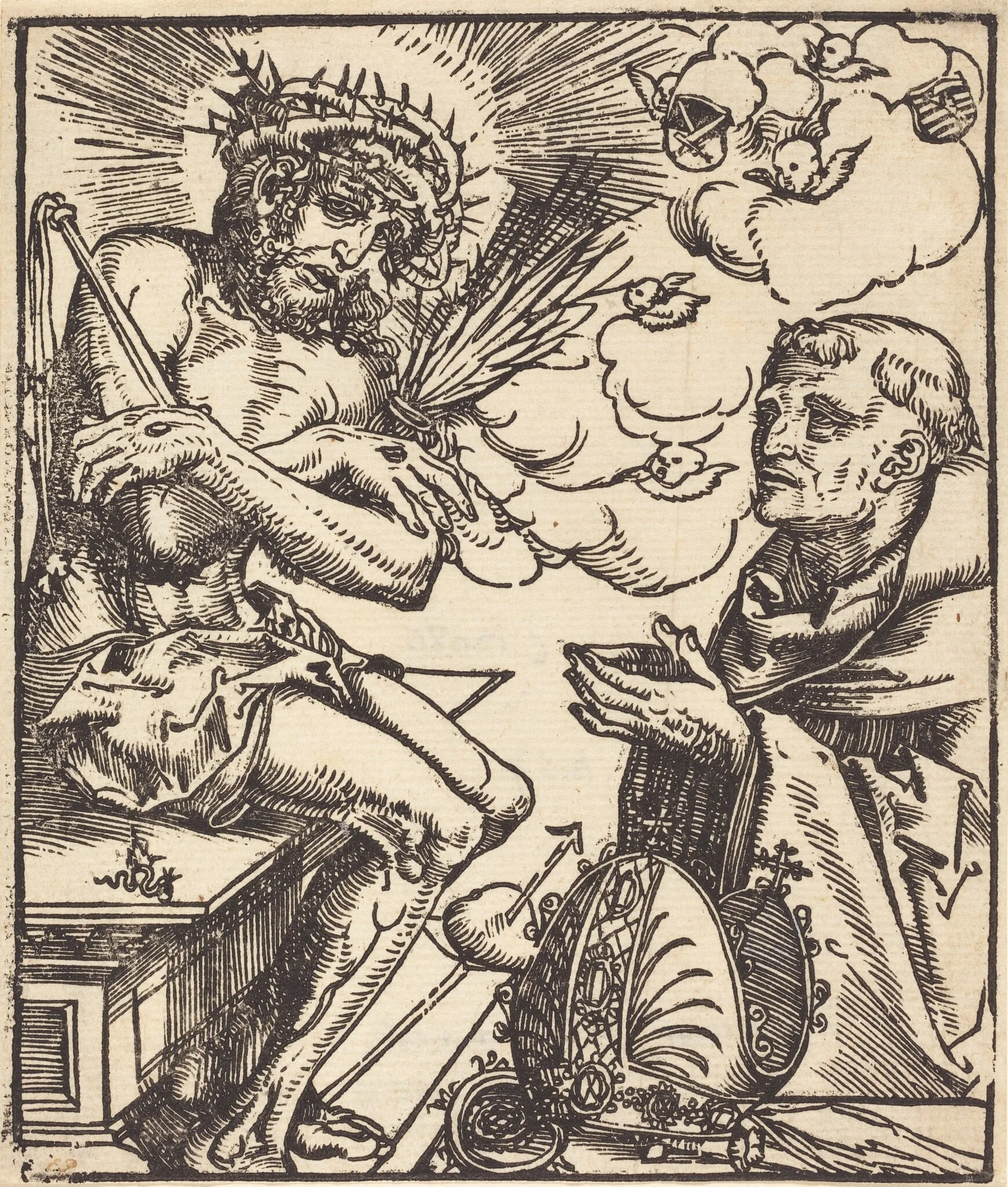 Saint Bernard Adoring the Man of Sorrows, by Lucas Cranach the Elder, ink, 1512