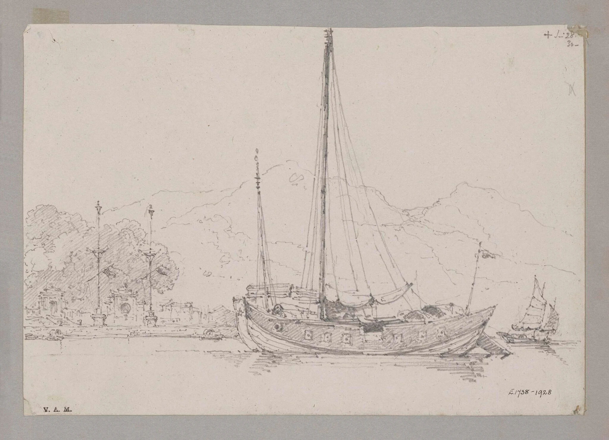 Chinese Junk and Joss House, Inner Harbour, Macao