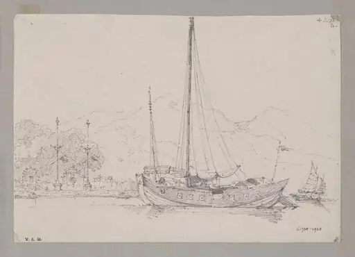 Chinese Junk and Joss House, Inner Harbour, Macao