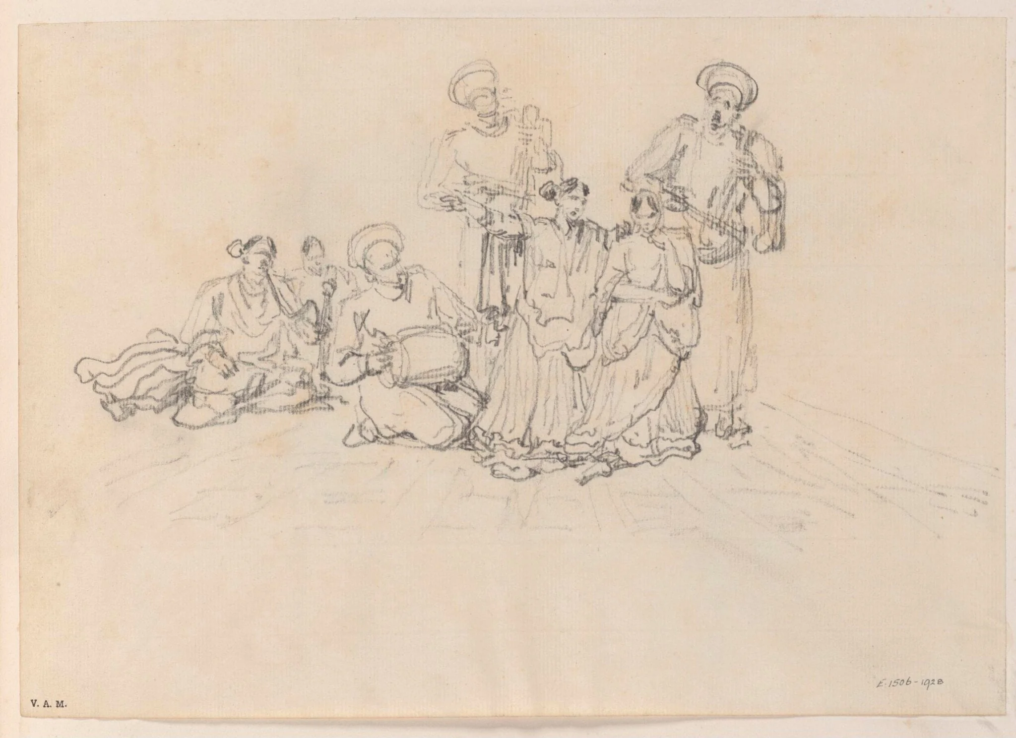 A group of Indian musicians and dancers, by George Chinnery, 16