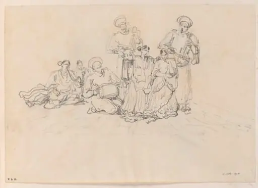 A group of Indian musicians and dancers