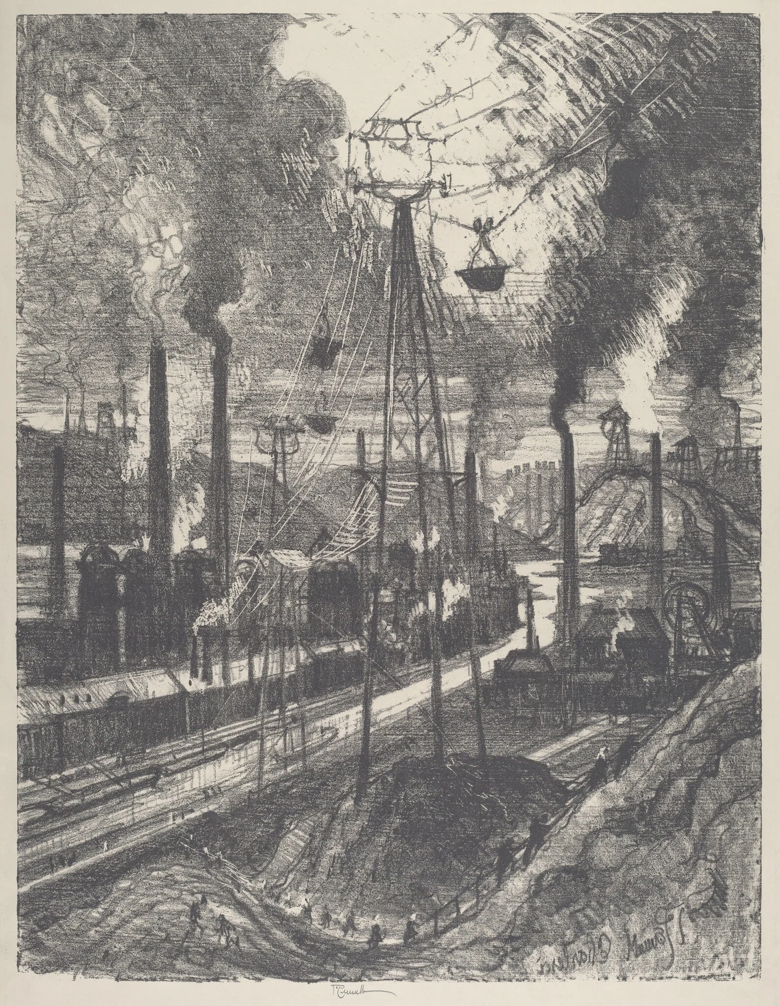 The Travellers, Charleroi, by Joseph Pennell, ink, 1911