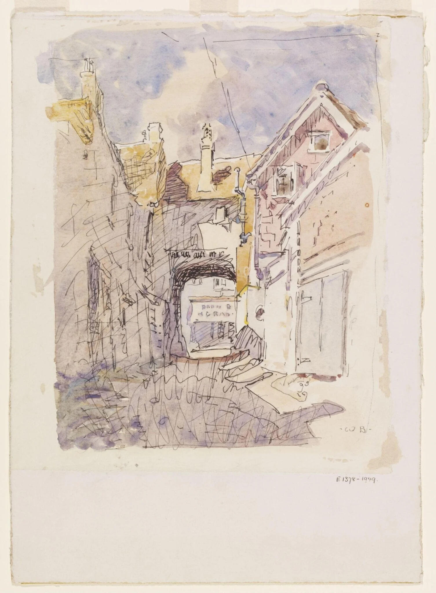 Yard off the Main Street, Halstead, Essex, by Bayes, watercolor, 1940