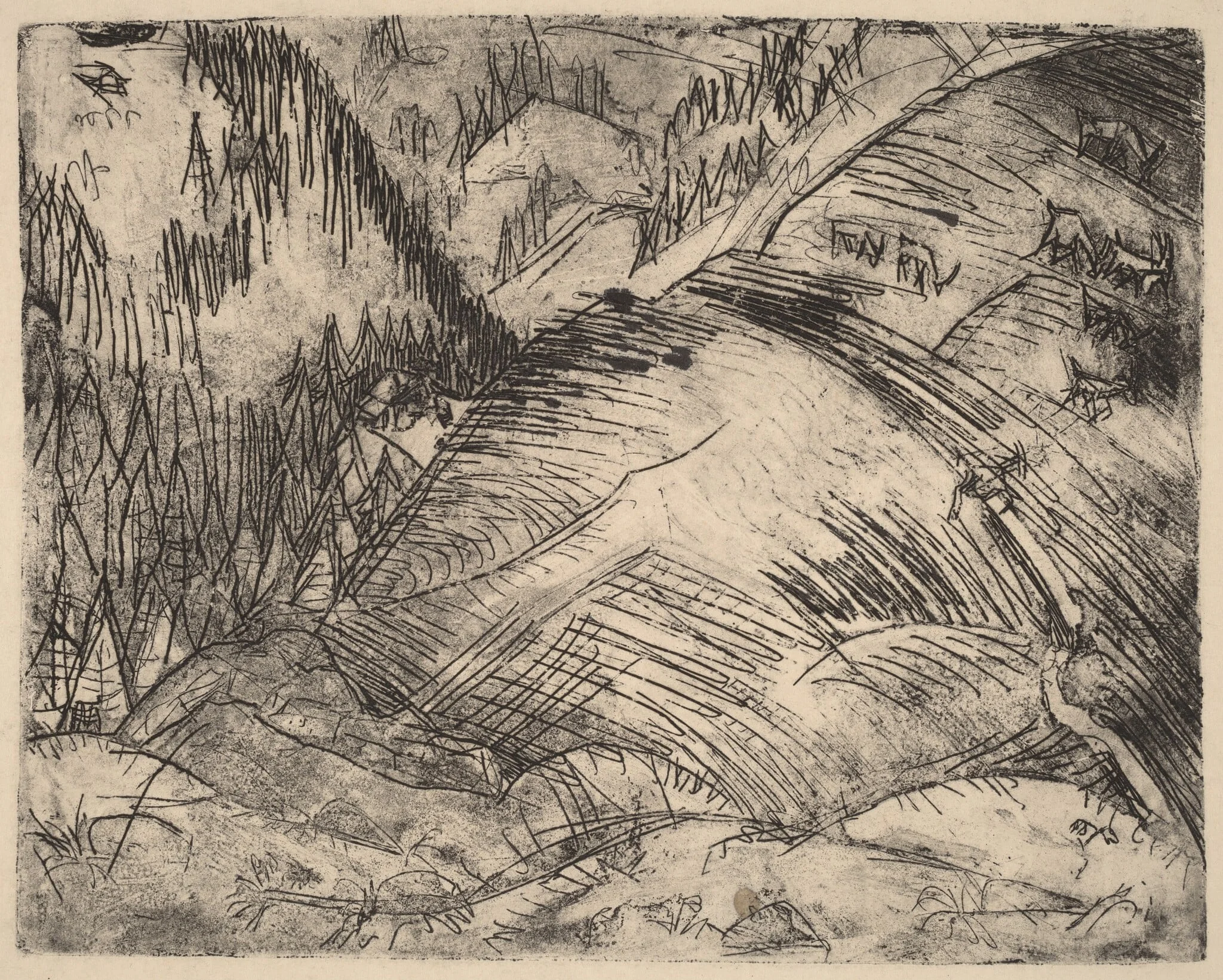 Mountain Slope with Goats, by Ernst Ludwig Kirchner, ink, 1920