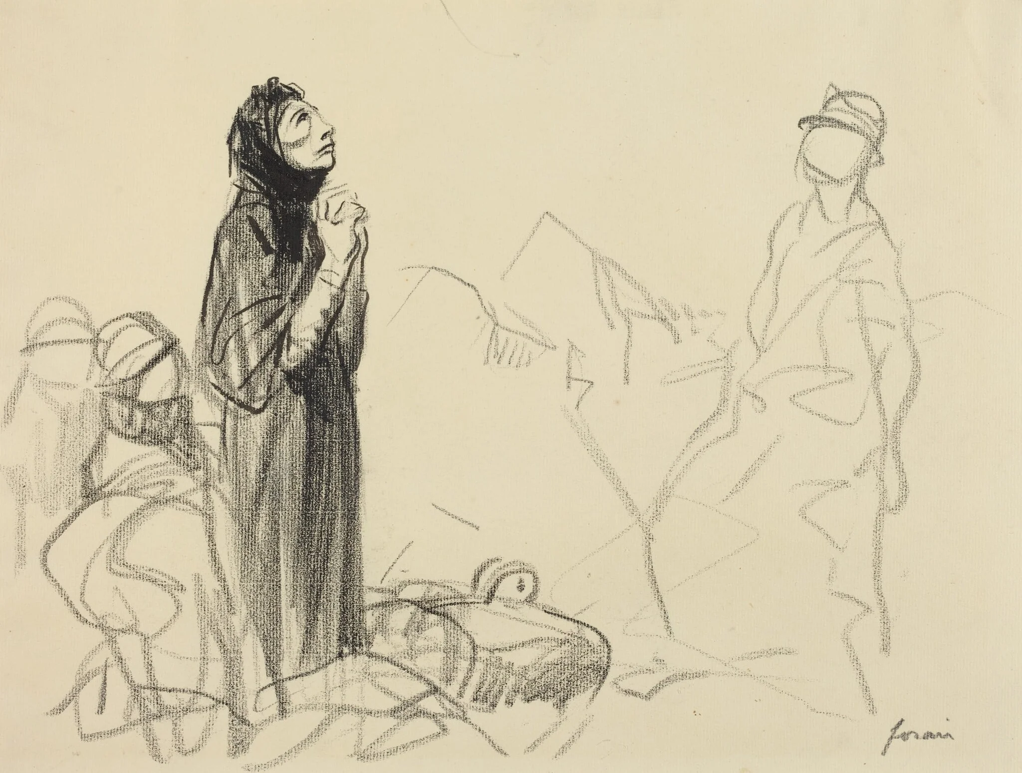 During the Armistice, by Jean-Louis Forain, ink, 1916