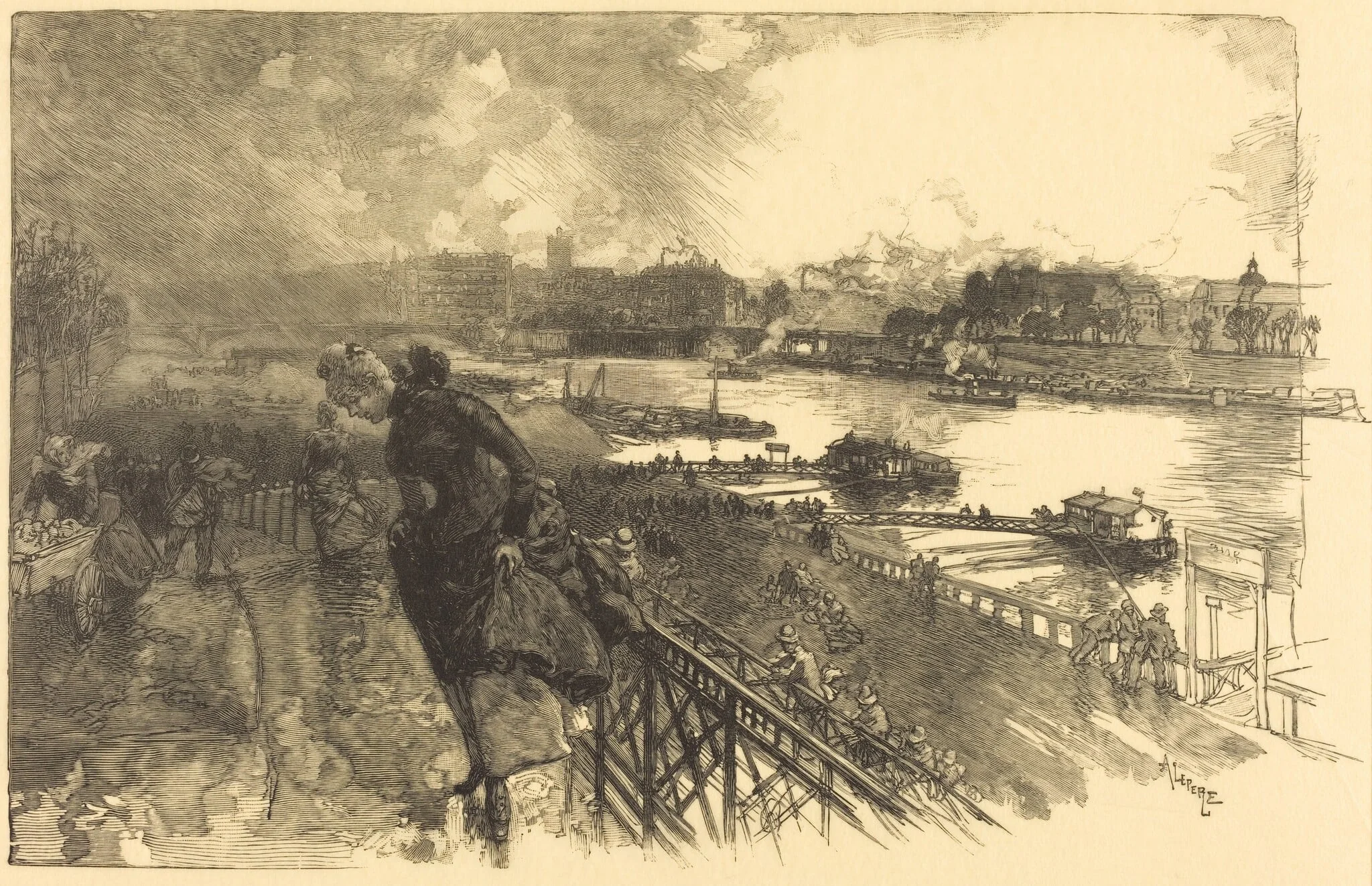 The Seine near the Austerlitz Bridge, by Auguste Lepère, ink, 1888