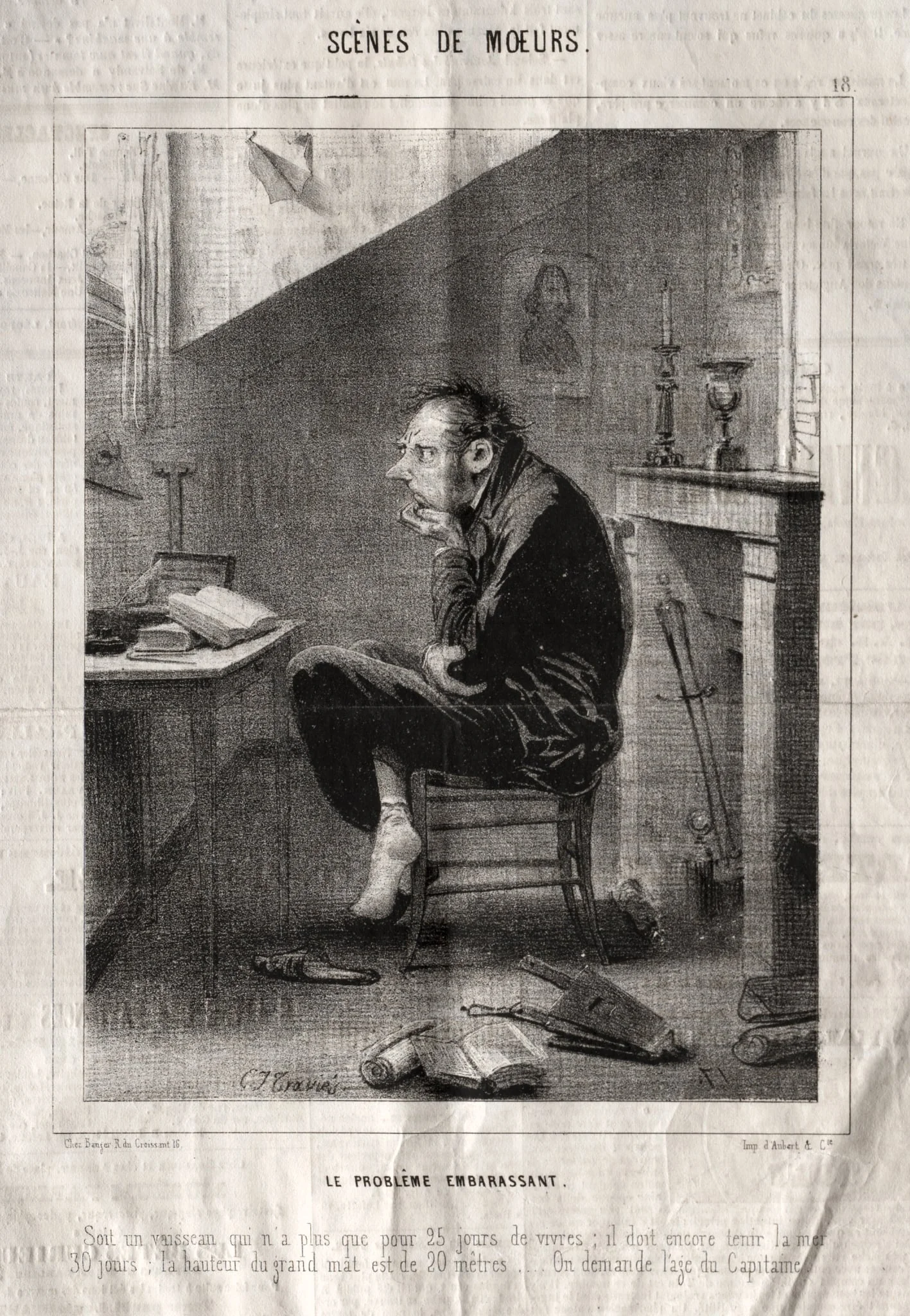 Scènes de Moeurs:  Le Problême embarassant..., by Charles Joseph Traviès de Villers, 1838
