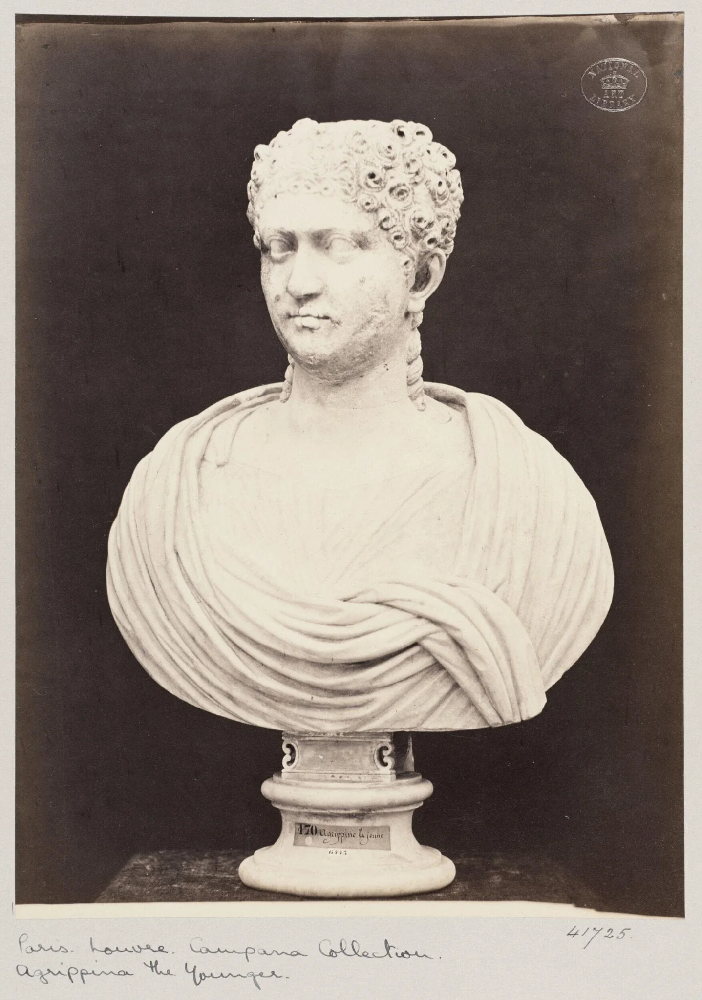 Marble bust of Agrippine the younger, by Louise Laffon, photographic, 1864