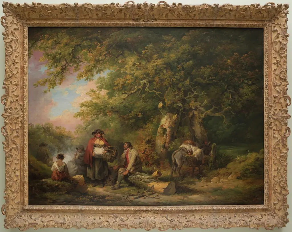 Gypsy Encampment with Seated Man Breaking Firewood
