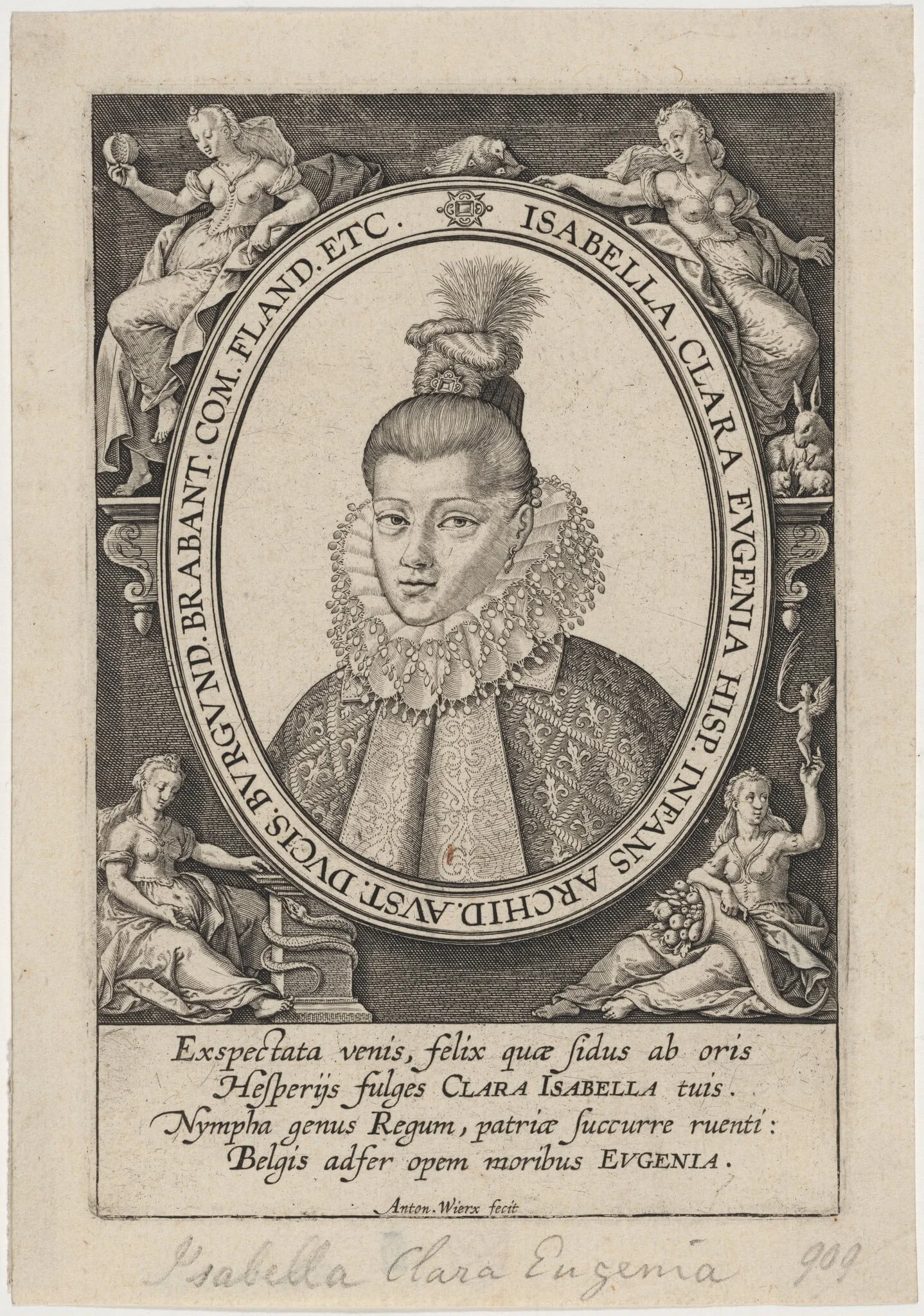 Isabella Clara Eugenie of Spain, Archduchess of Austria, by Anton Wierix, ink, 1588