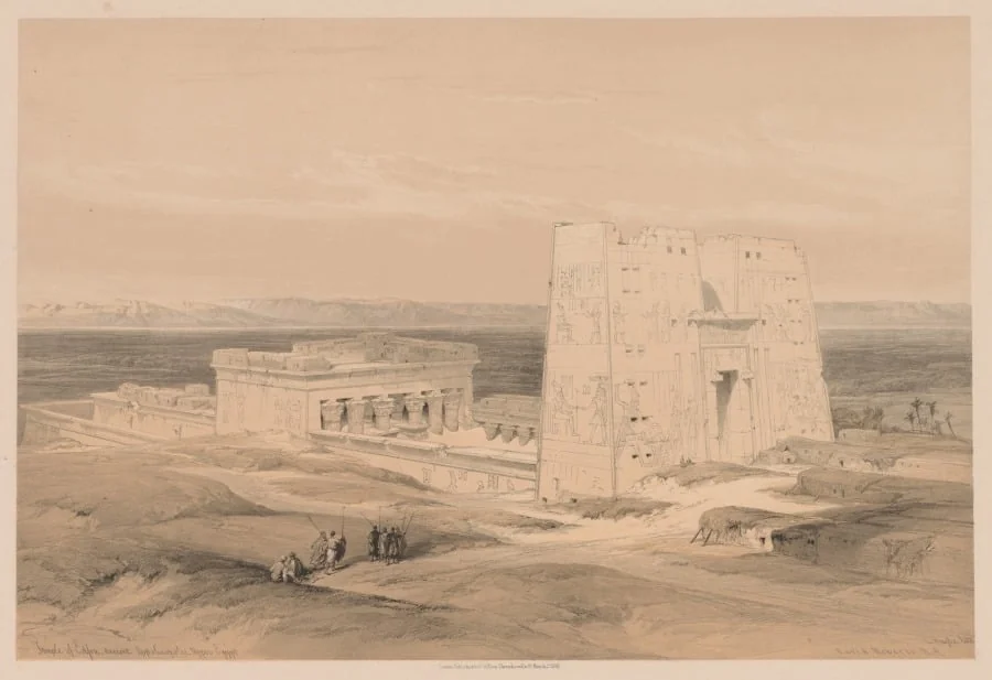 Egypt and Nubia:  Volume I - No. 34, Temple of Edfou.  Ancient Appolinopolis, Upper Egypt, by Louis Haghe, 1838