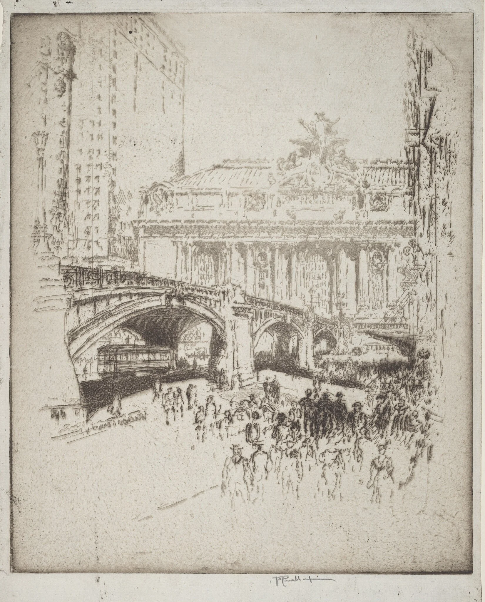 The Approach to the Grand Central, New York, by Joseph Pennell, ink, 1919