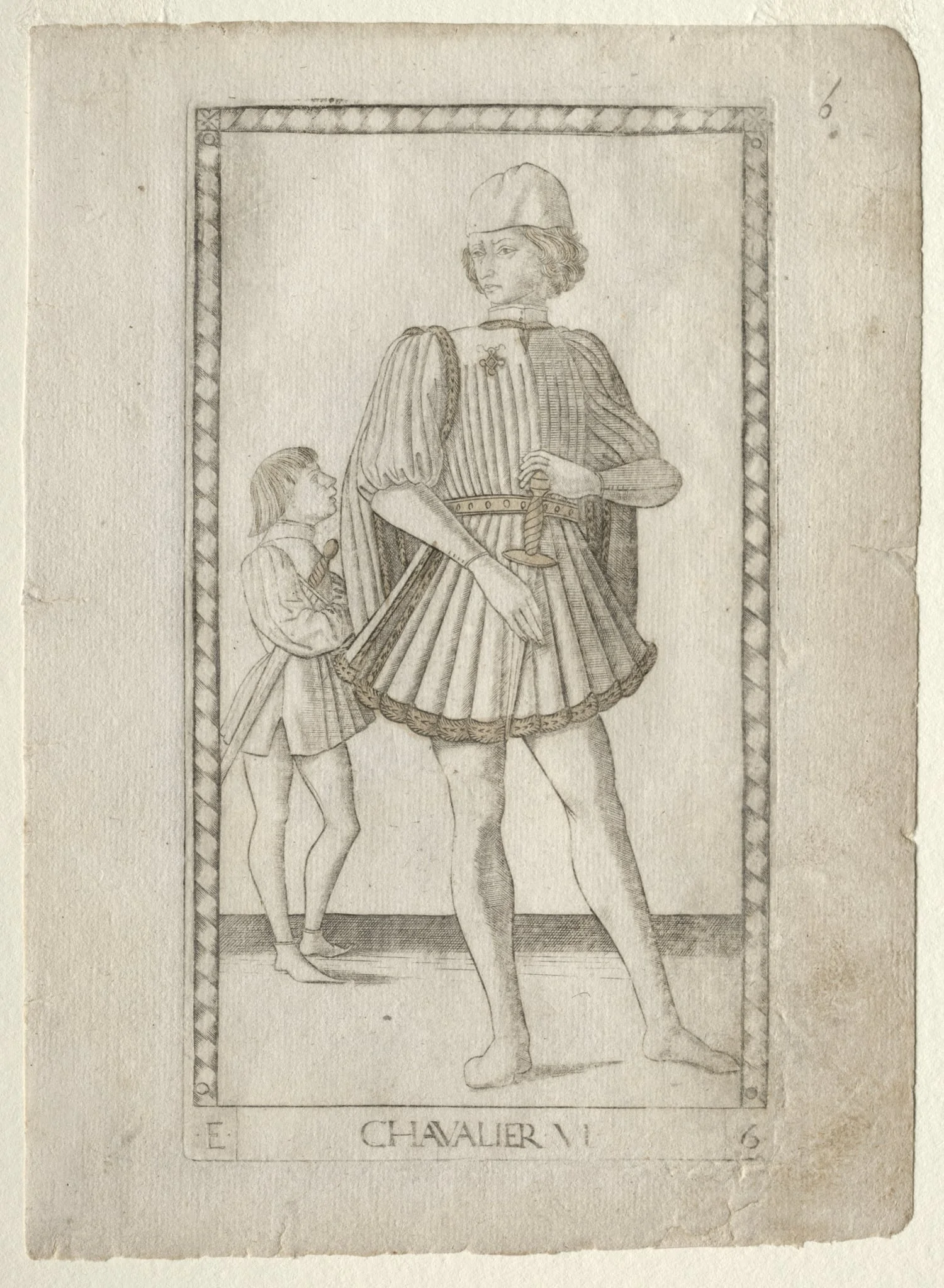 The Knight (from the Tarocchi, series E: Conditions of Man, #6), by Master of the E-Series Tarocchi, 1467