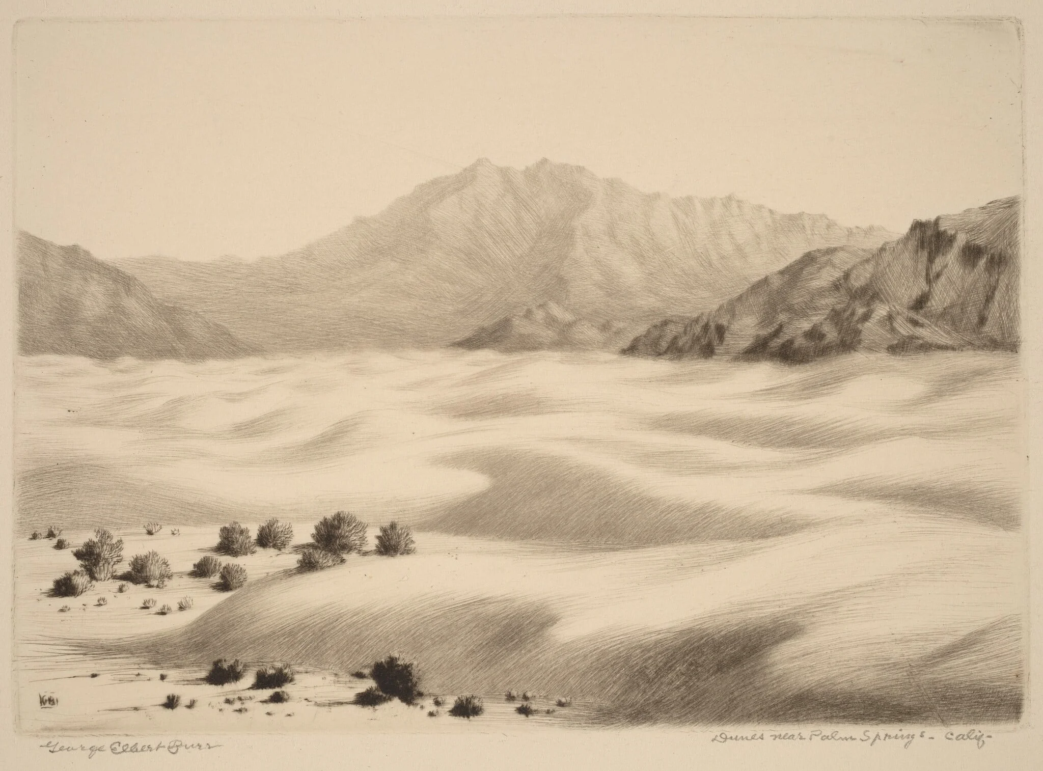 Dunes near Palm Springs, California (no.2), by George Elbert Burr, ink, 1934