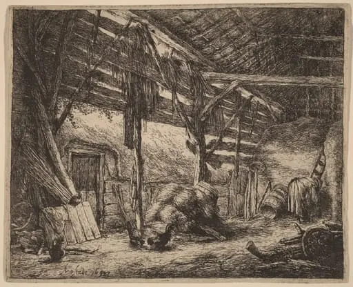 Interior of a Barn with a Peasant Woman at Work