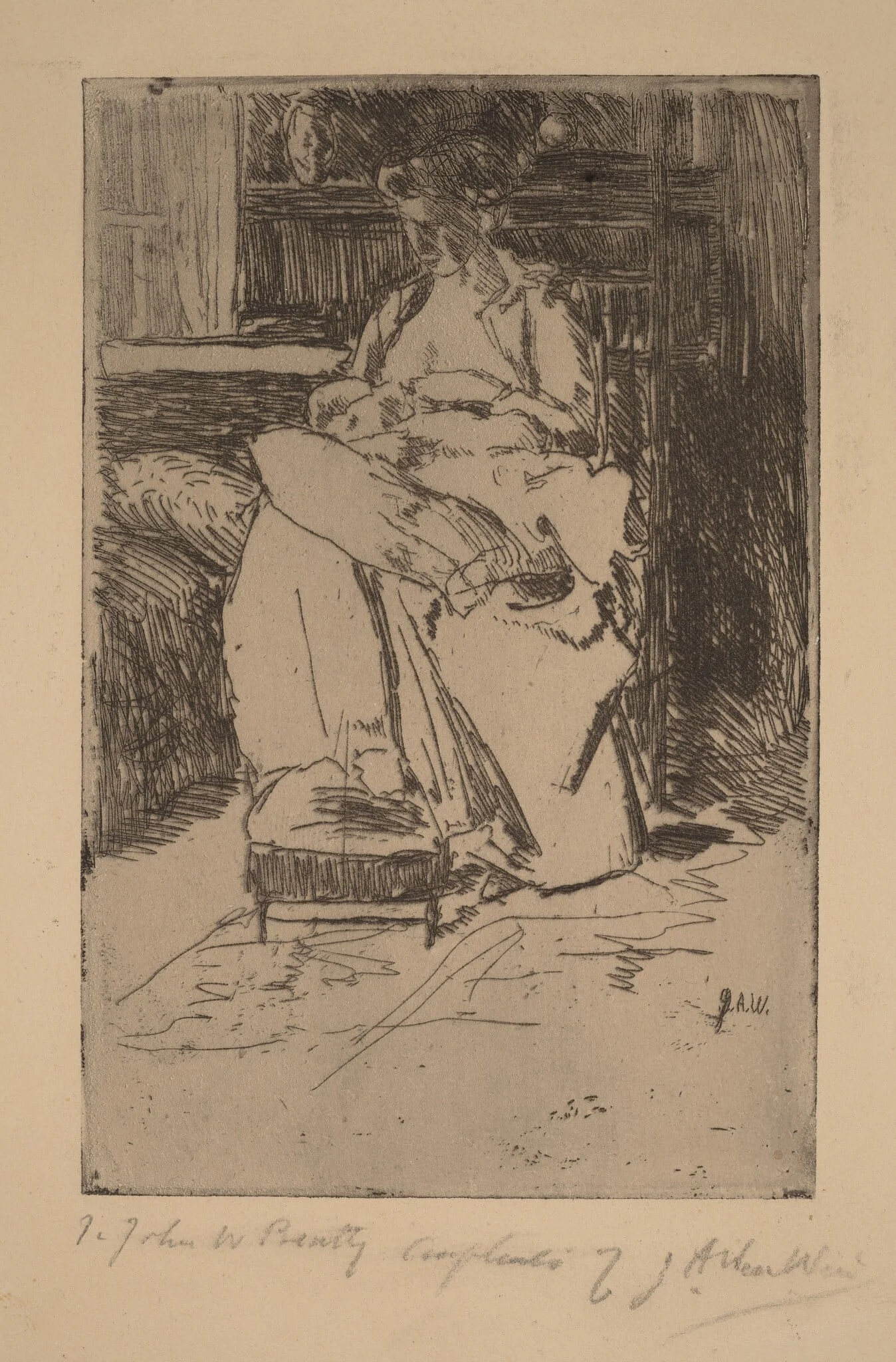 Mother and Child, by Julian Alden Weir, ink, 1886