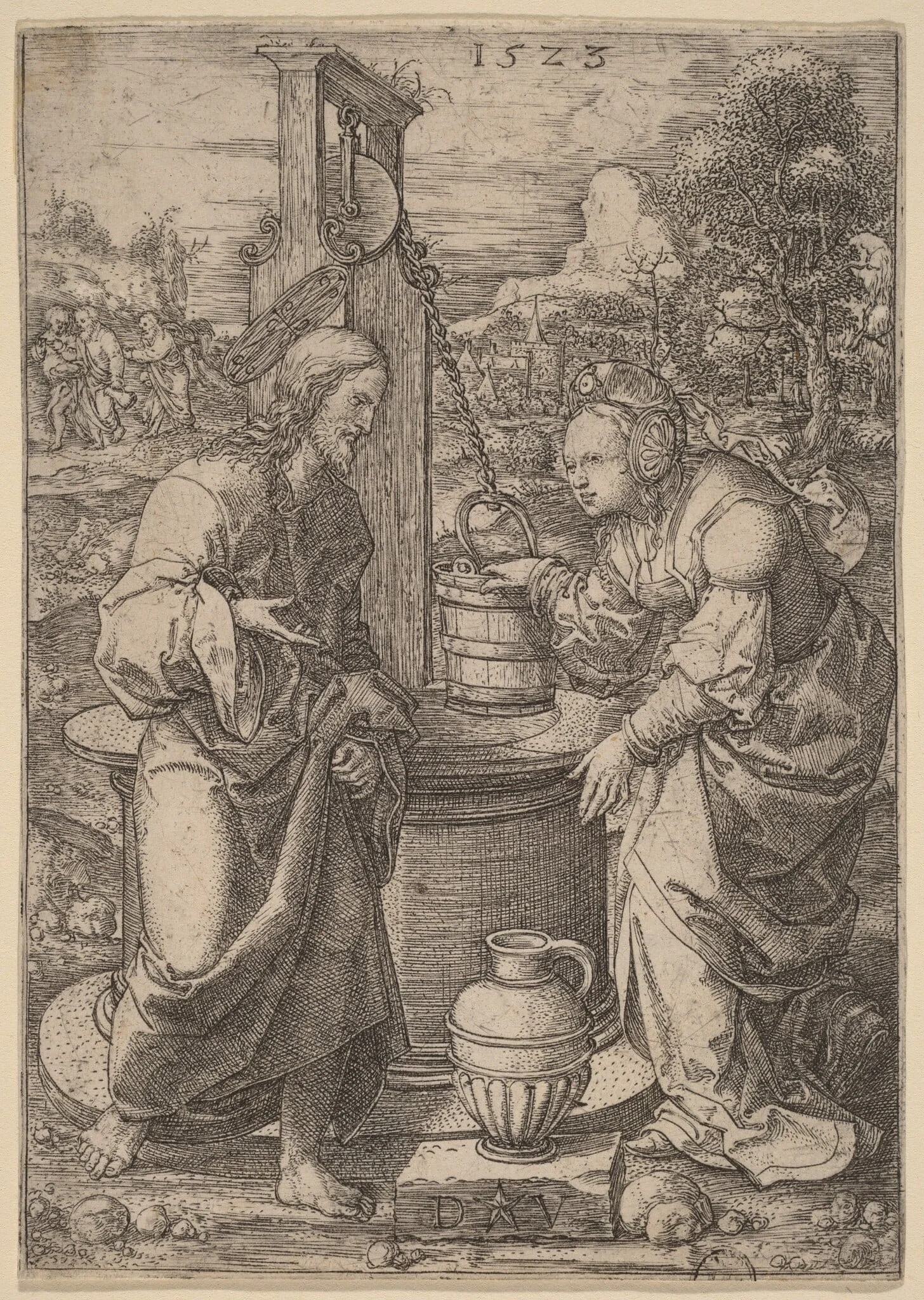 Christ and the Woman of Samaria, by Dirk Jacobsz Vellert, ink, 1523