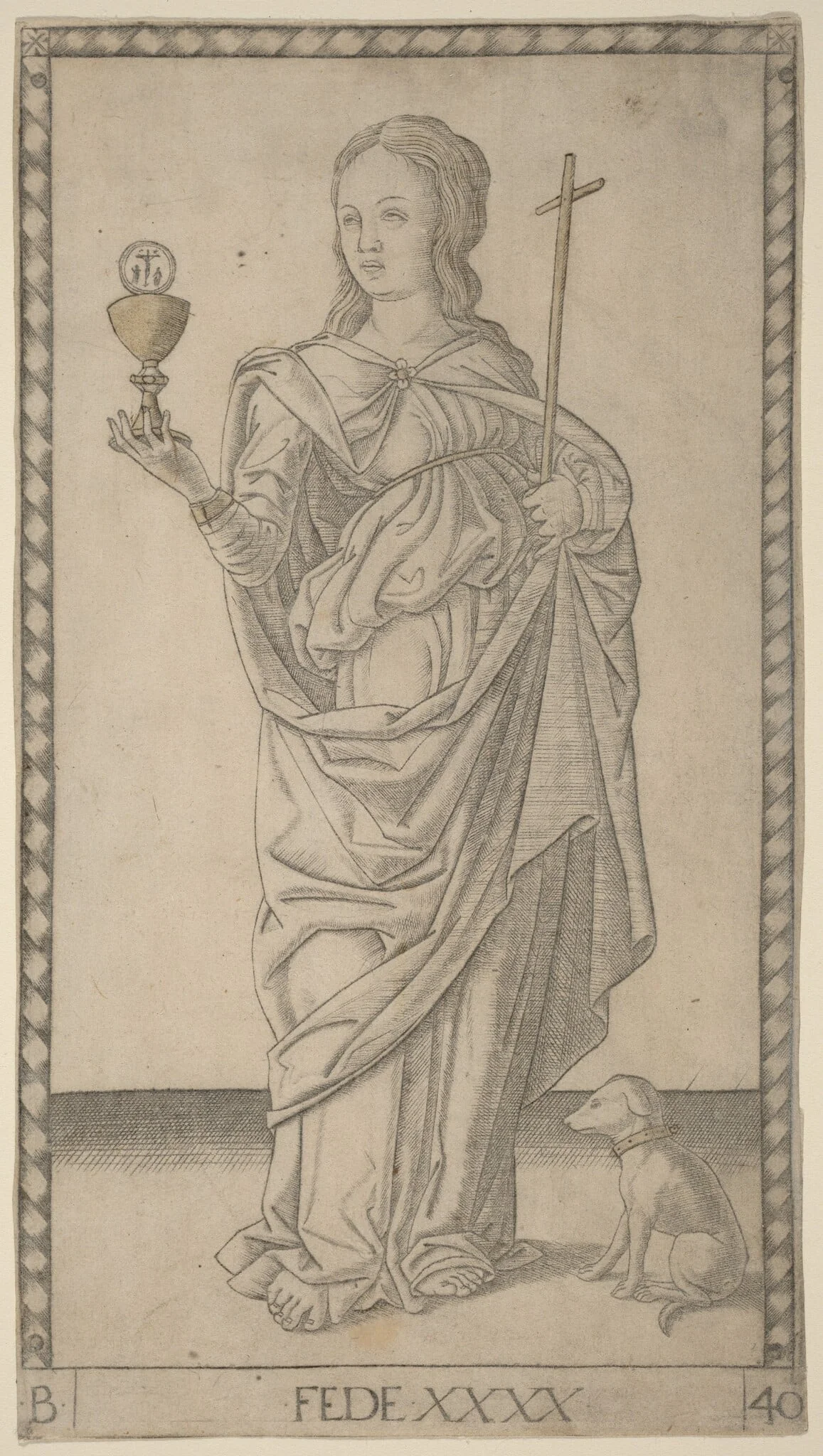Fede (Faith), by Master of the E-Series Tarocchi, ink, 1465