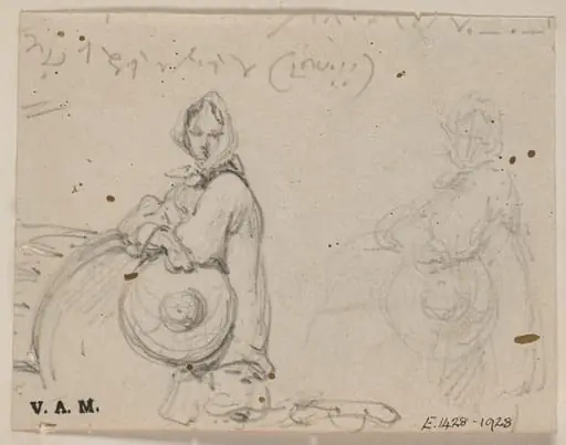 Two drawings of a boatwoman