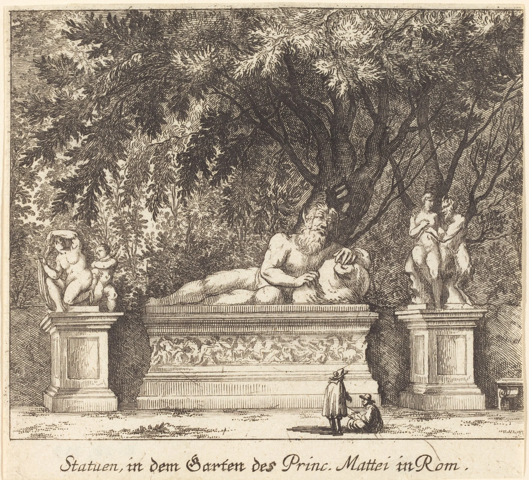 Gardens of Prince Mattei, Rome, by Melchior Küsel, ink, 1681