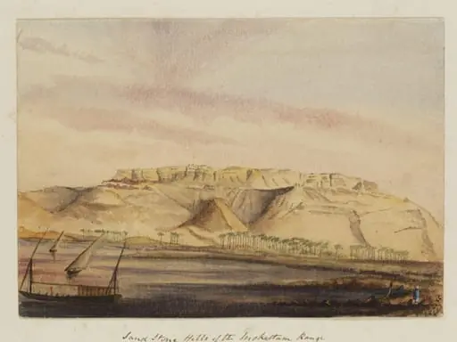 `Sand Stone Hills of the Mokattam Range  "Sunset"  between Beni-souef & Golosena'
