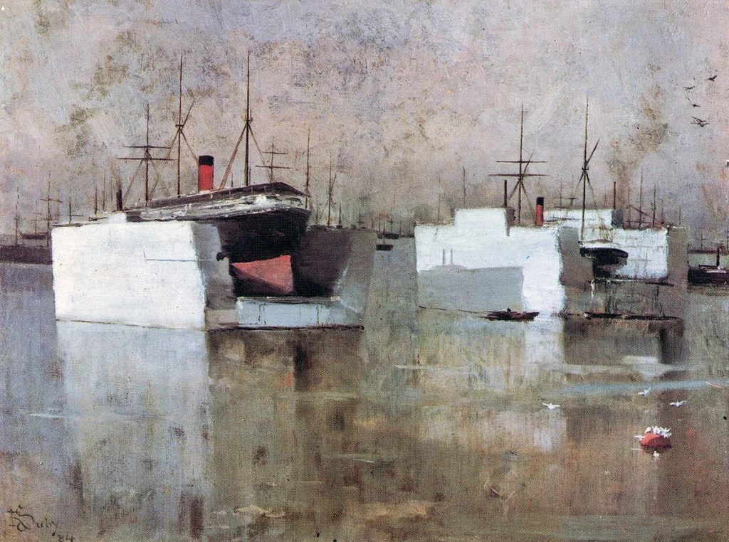 Diques de Valparaíso, by Ramón Subercaseaux Vicuña, oil, 1892